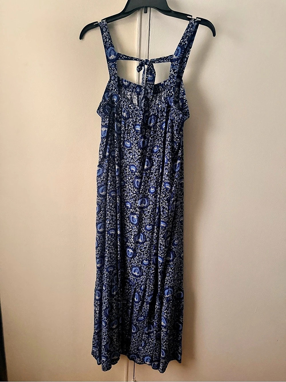 Old Navy Tie-Back Tiered Midi Swing Dress Blue & Black Large
